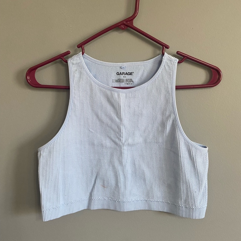 Garage light blue ribbed racer back crop top